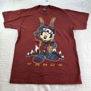 Sherry's Best Mickey Mouse Tahoe Skiing T-Shirt Mens L Maroon Vintage 90s Retro